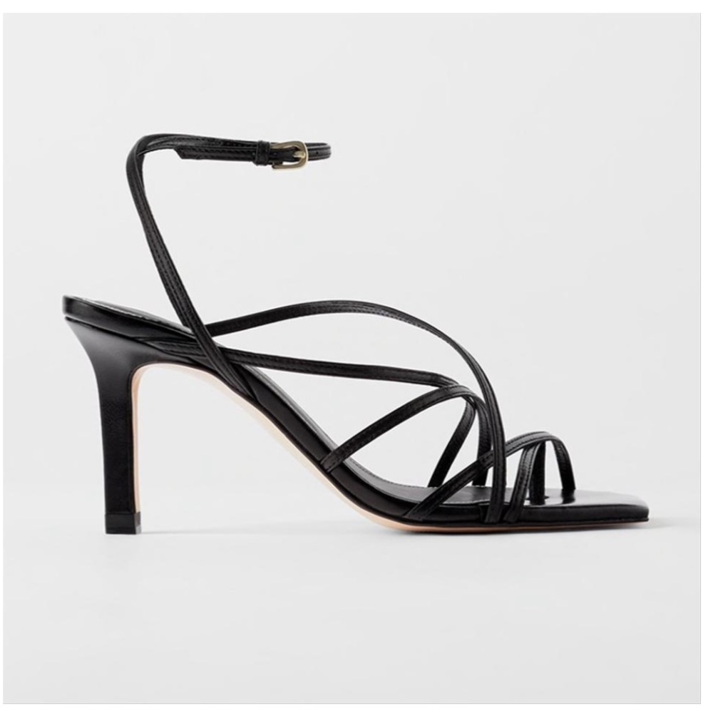 ZARA BLACK LEATHER STRAPPY SANDAL HEELS